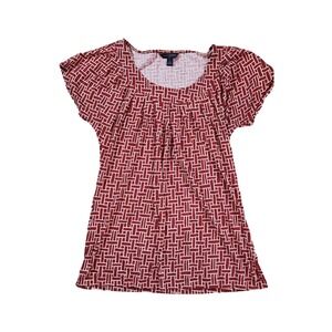 Banana Republic Geometric Shirt Womens Red Round Neck Light Weight Size Medium‎